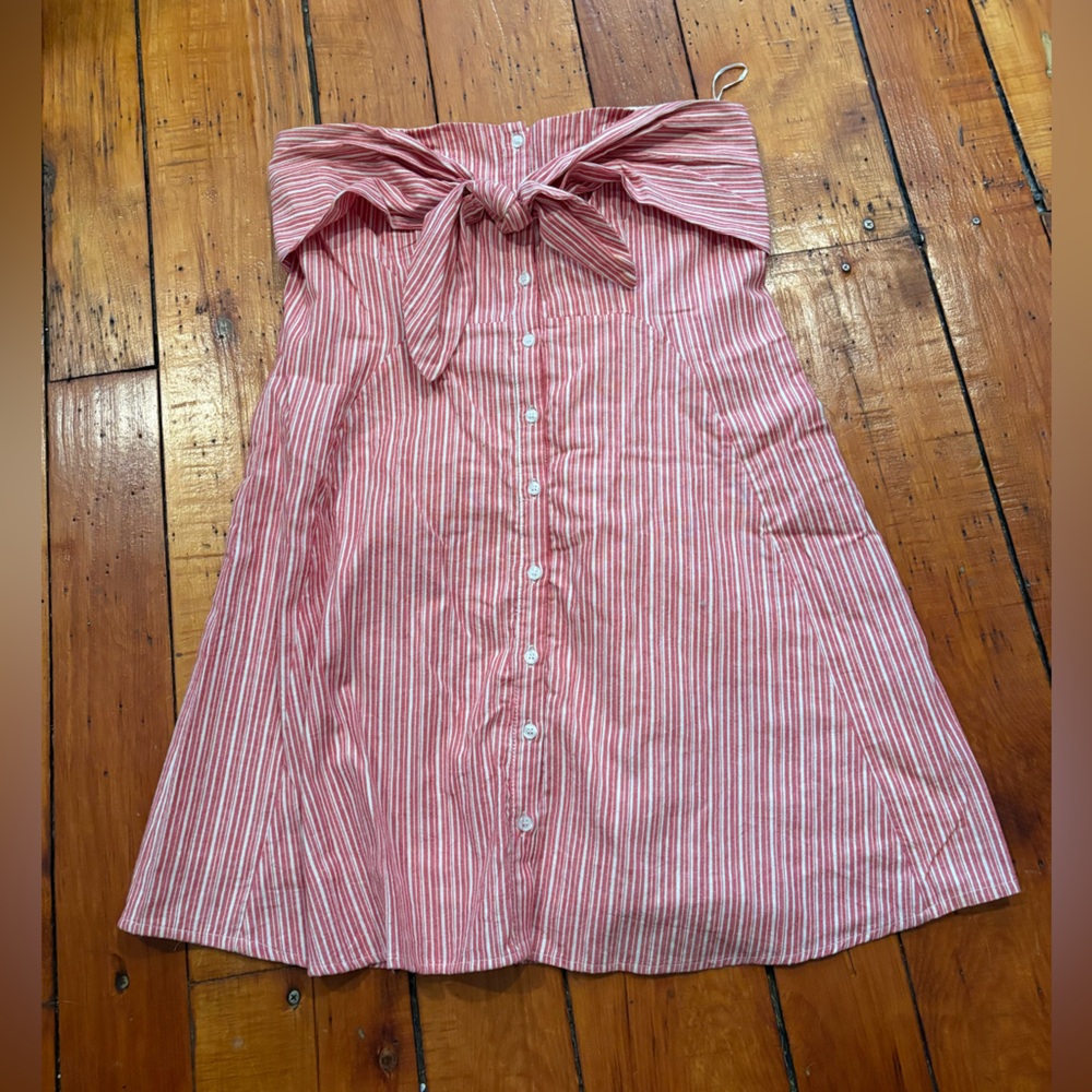 Striped red and White strapless button up shirt dress